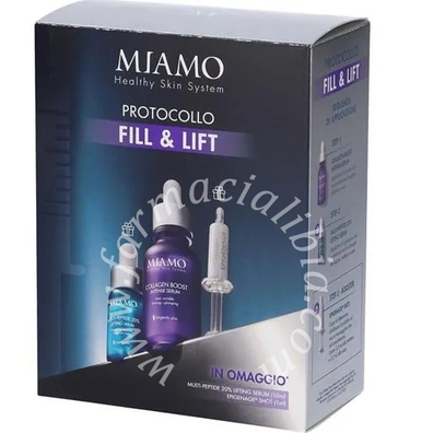 Miamo 2026 cofanetto fill&lift collagen boost intense serum 30 ml + multi peptide 20% lifting serum 10 ml + epigenage shot 1 ml